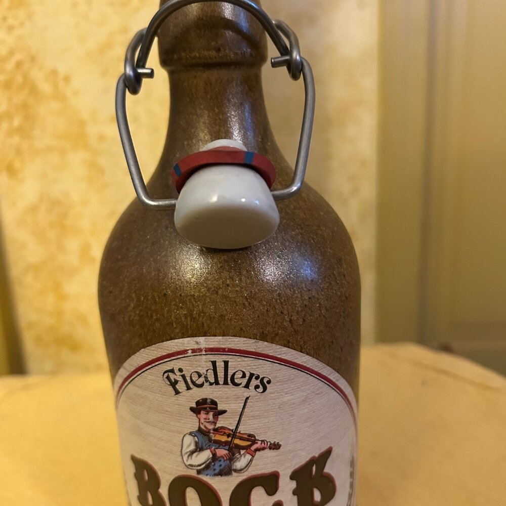 Vintage Fiedler's Bock  IM Stein beer bottle from Germany  stoneware 9 in tall
